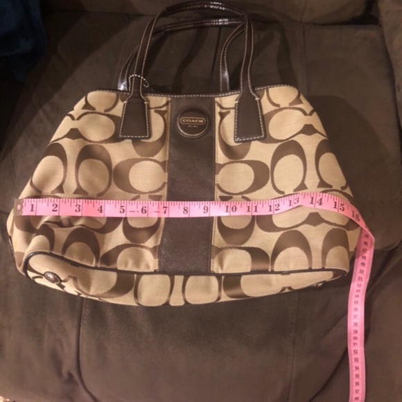 Coach Large Brown & Tan Signature Logo Shoulder Bag - Picture 8 of 12